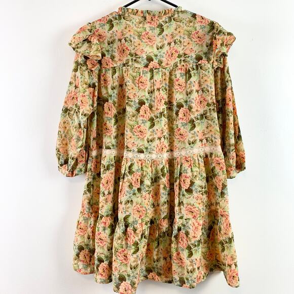 NWT Zara Floral Print V-Neck Ruffle Sleeve Babydoll Mini Dress Size Medium - Picture 11 of 11